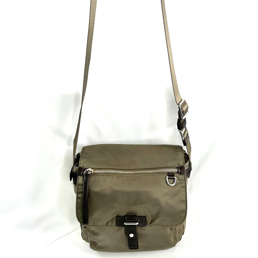 Tumi Taupe Olive Green Ballistic Nylon Small Crossbody Bag Travel Business